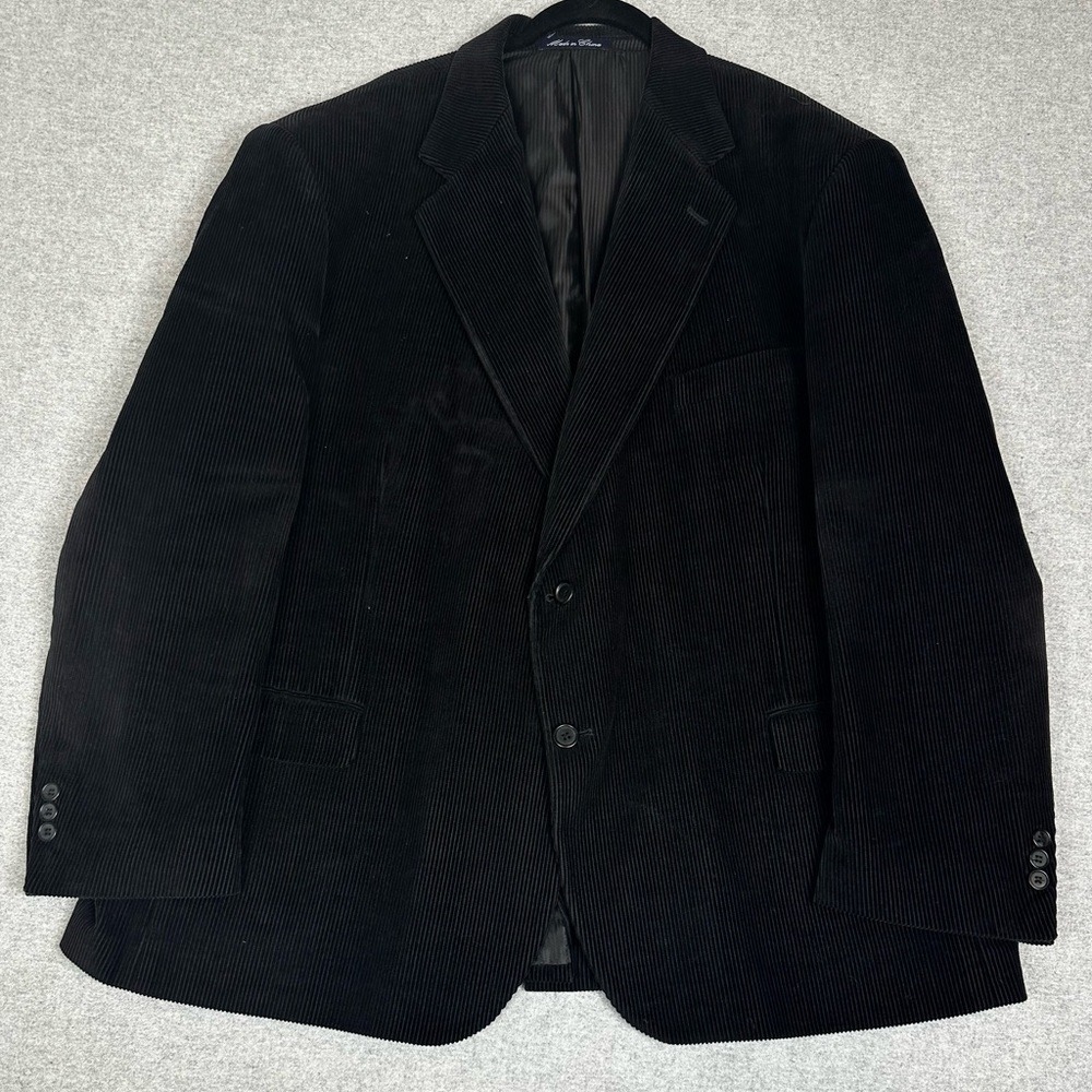 J.G. Hook Blazer Mens 48R Black Corduroy Sport Coat 2 Button Notch Lapel Lined